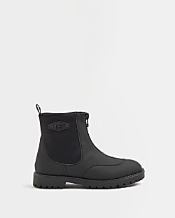 Boys Black Rubberised Zip Front Boots