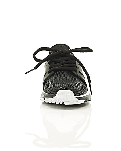 360 degree animation of product Boys black runner trainers frame-4