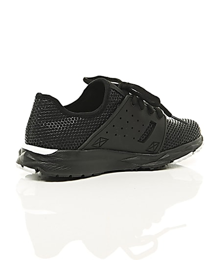 360 degree animation of product Boys black runner trainers frame-12