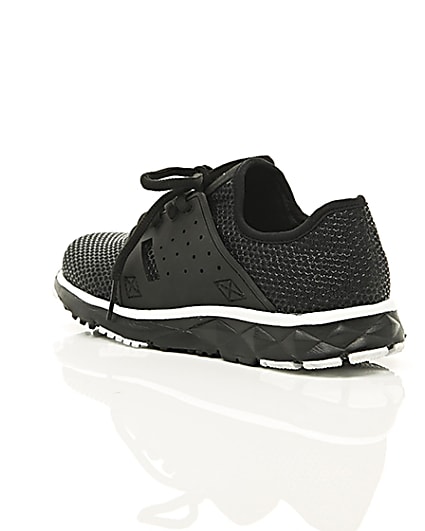 360 degree animation of product Boys black runner trainers frame-19