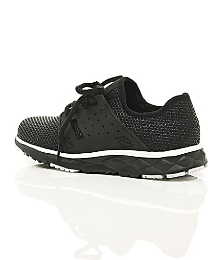 360 degree animation of product Boys black runner trainers frame-20