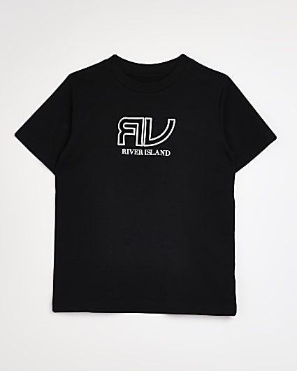 Boys black 'RV' chest print t-shirt