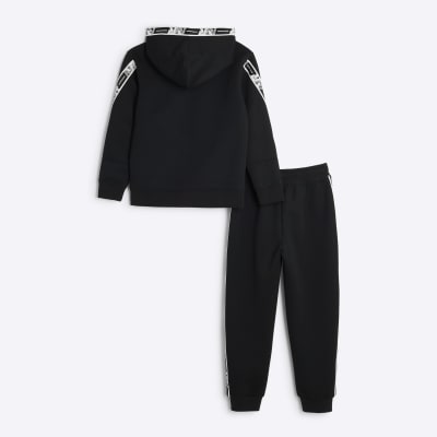 Boys Black RVR Taped Hoodie And Jogger Set River Island