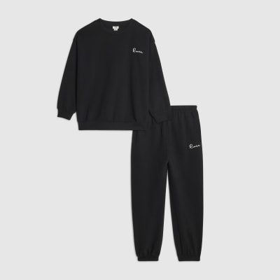 Boys Black Scripty River Sweatshirt Set
