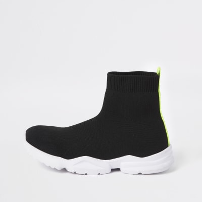 Boys black sock runner trainers