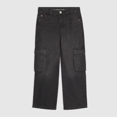 Boys Black Straight Leg Cargo Jeans