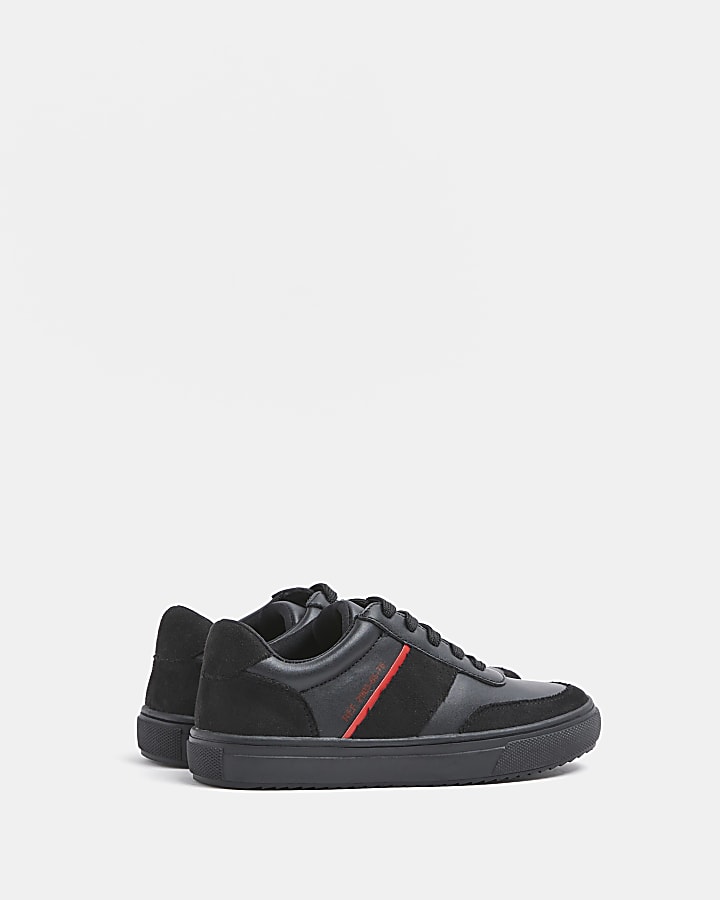 Boys black stripe lace up trainers