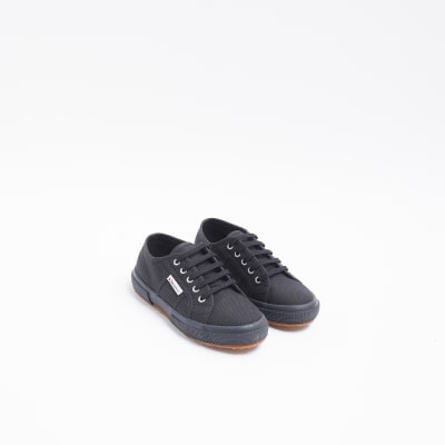 Boys black Superga lace up canvas trainers