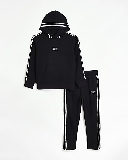 Boys Black Taped Hoodie and Joggers Set