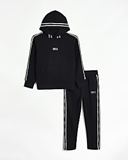 Boys Black Taped Hoodie and Joggers Set