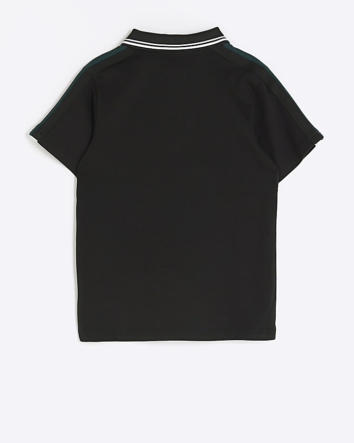 Boys Black Taped Short Sleeve Polo Shirt | River Island
