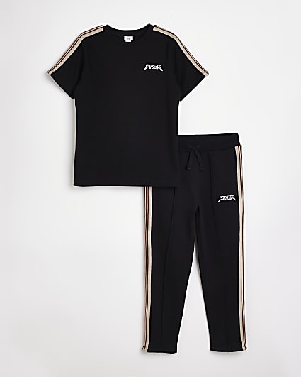 Boys Black Taped T-shirt and Joggers outfit