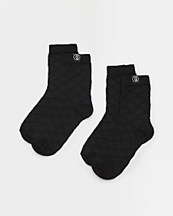 Boys Black Textured check Smart Socks 2 pack
