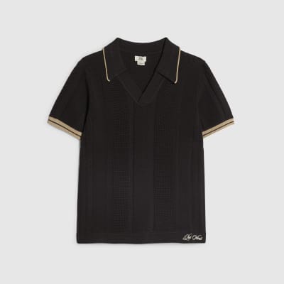 Boys Black Textured Polo Shirt