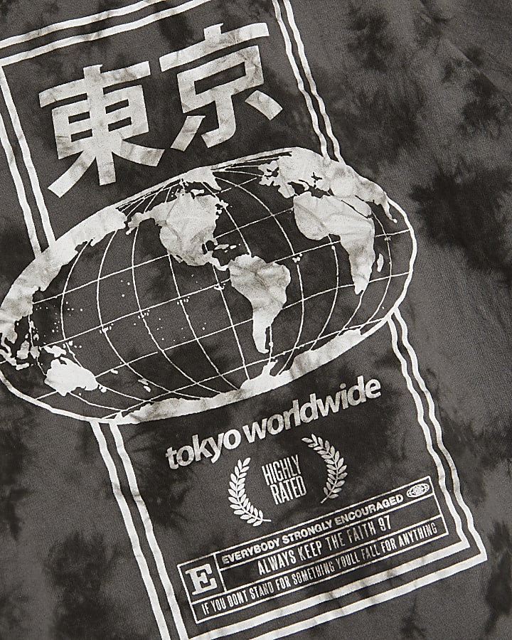 Boys black tie dye graphic printed t-shirt