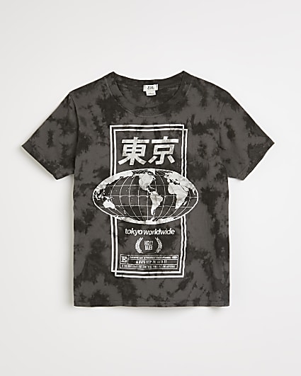 Boys black tie dye graphic printed t-shirt