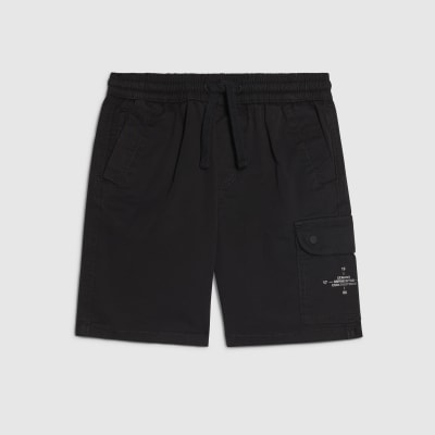 Boys Black Twill Cargo Shorts
