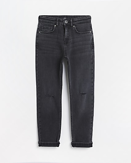 Boys black washed ripped regular fit jeans