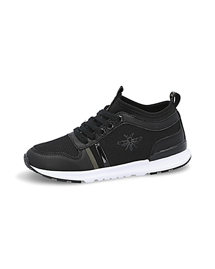 360 degree animation of product Boys black wasp runner trainers frame-2