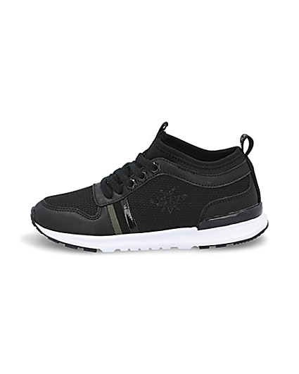 360 degree animation of product Boys black wasp runner trainers frame-3