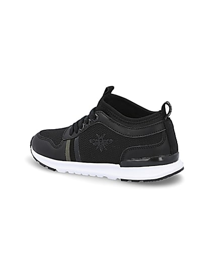 360 degree animation of product Boys black wasp runner trainers frame-5