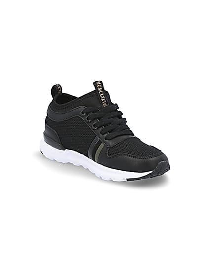 360 degree animation of product Boys black wasp runner trainers frame-18