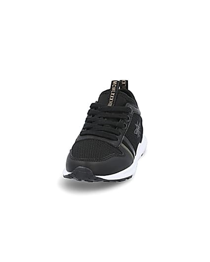360 degree animation of product Boys black wasp runner trainers frame-22