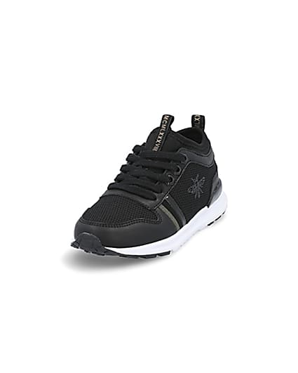 360 degree animation of product Boys black wasp runner trainers frame-23