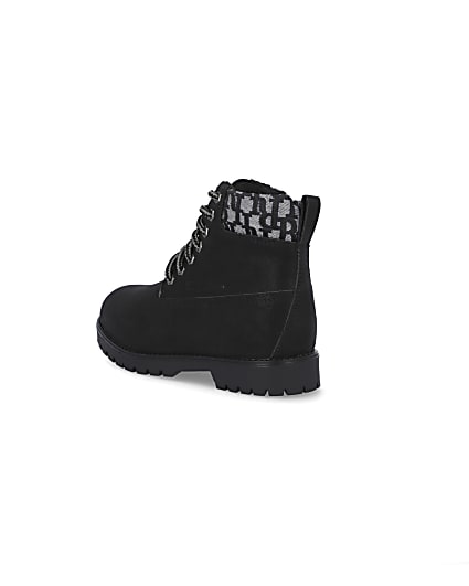 360 degree animation of product Boys black wide fit RI jacquard ankle boots frame-6