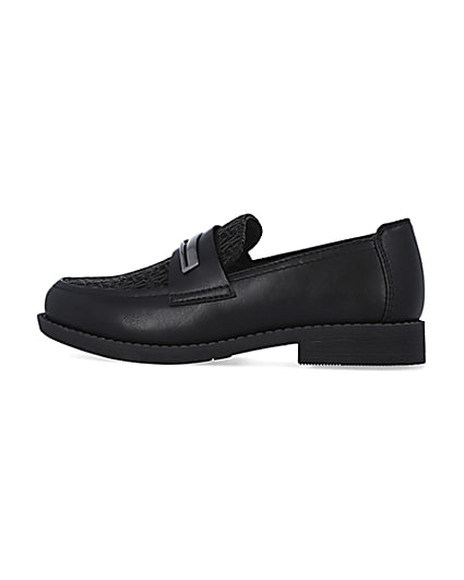 360 degree animation of product Boys black wide fit Snaffle Loafers frame-4
