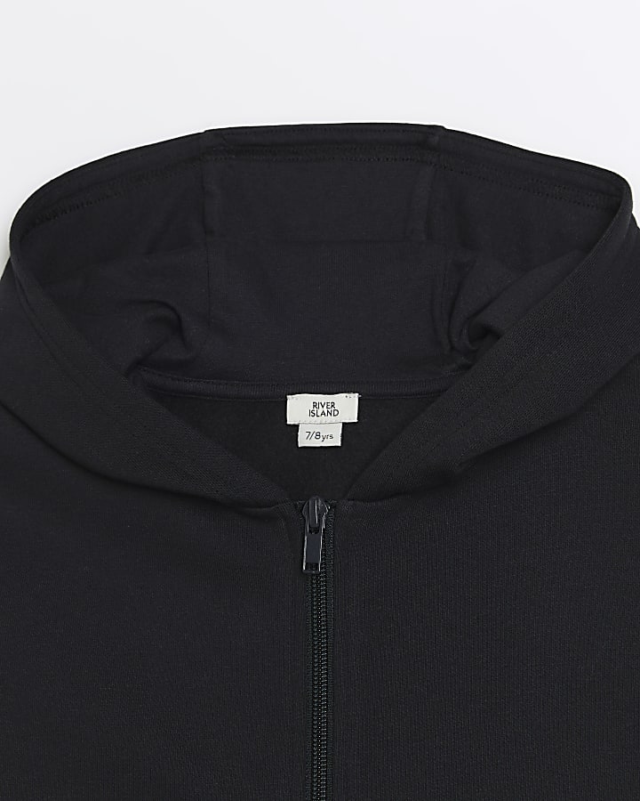 Boys black zip through hoodie