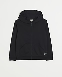 Boys black zip through hoodie