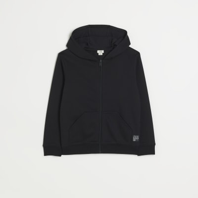 Boys black zip through hoody