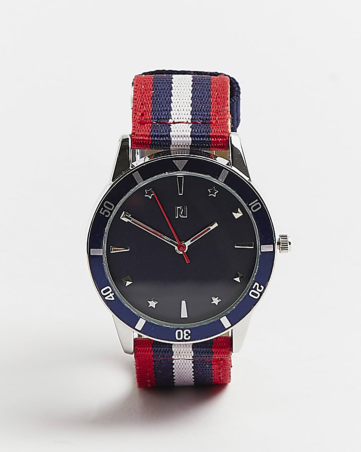 Boys blue and red Striped Strap Watch
