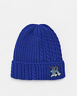 BOys Blue Cable Knit Beanie Hat