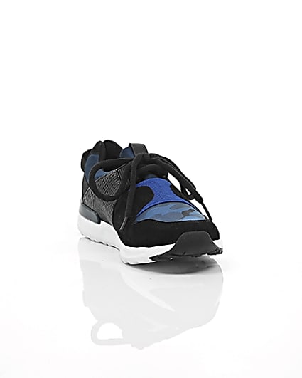 360 degree animation of product Boys blue camo insert runner trainers frame-5