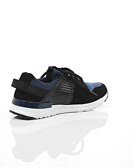 360 degree animation of product Boys blue camo insert runner trainers frame-12