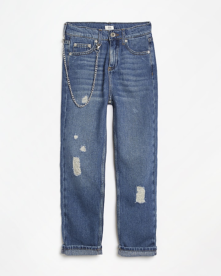 Boys blue chain rip regular fit jeans