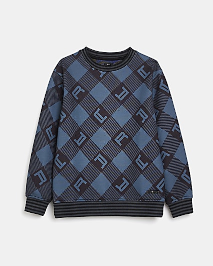Boys Blue Check Monogram Sweatshirt