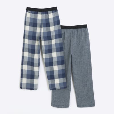 Boys blue Check Pyjama Trousers 2 pack