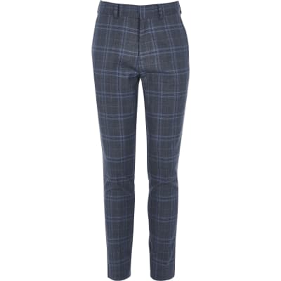 Boys blue check slim fit suit trousers | River Island