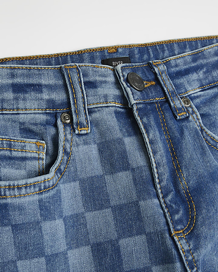 Boys blue checkerboard straight jeans