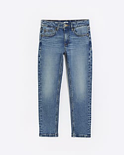 Boys blue denim faded skinny jeans