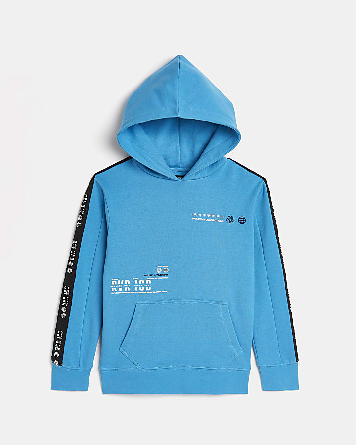 Boys blue graphic back print hoodie