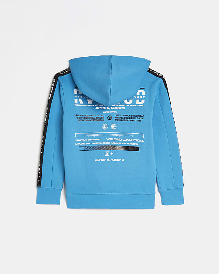 Boys blue graphic back print hoodie