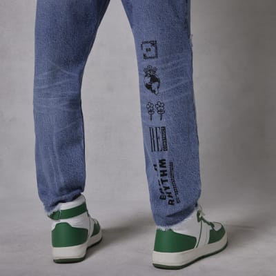 Boys Blue Graphic Rip Slim Jeans 474829 Rollover?$ProductImagePortraitMedium$