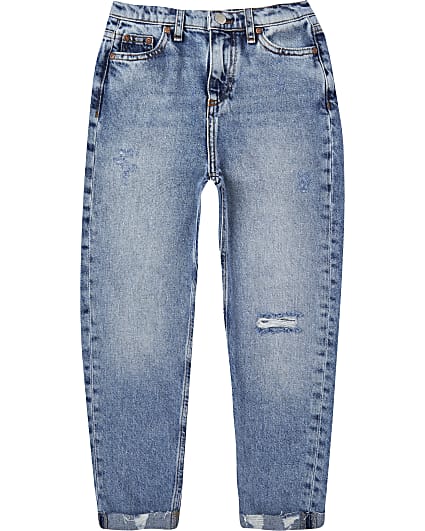 Boys blue knee ripped straight jeans