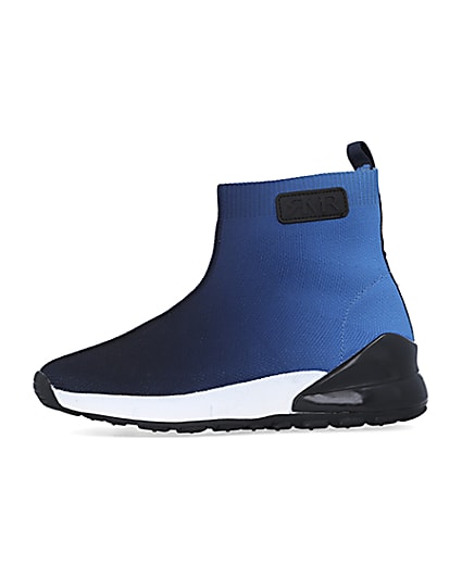 360 degree animation of product Boys Blue Knit Sock High Top trainers frame-2