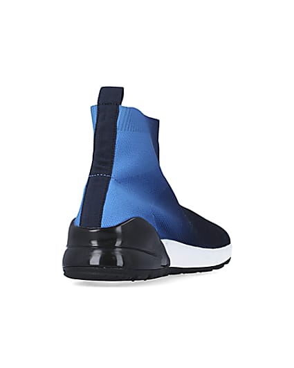 360 degree animation of product Boys Blue Knit Sock High Top trainers frame-11