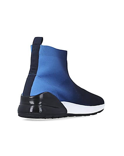 360 degree animation of product Boys Blue Knit Sock High Top trainers frame-12